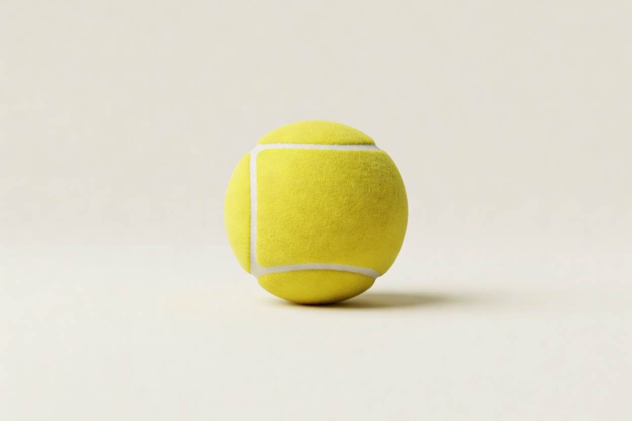 Soft-lit 3D render of a single yellow tennis ball on a plain pale background